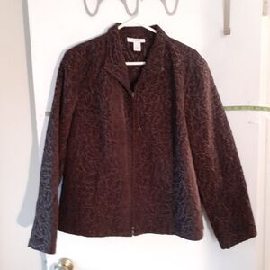 DressBarn jacket women's xl textured velour brown classic career office zip top